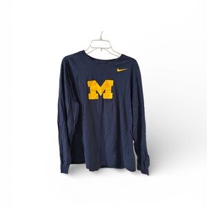 Nike Men's Michigan Dark Blue Long Sleeve Tee with Yellow Logo